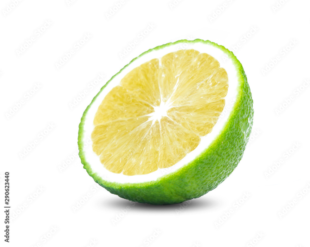 Green orange fruit slice isolated on white background Green orange fruit slice isolated on white background