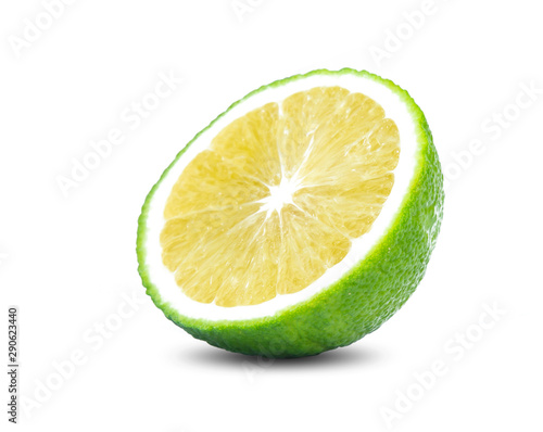 Green orange fruit slice isolated on white background