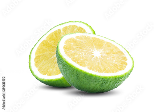 Green orange fruit slice isolated on white background