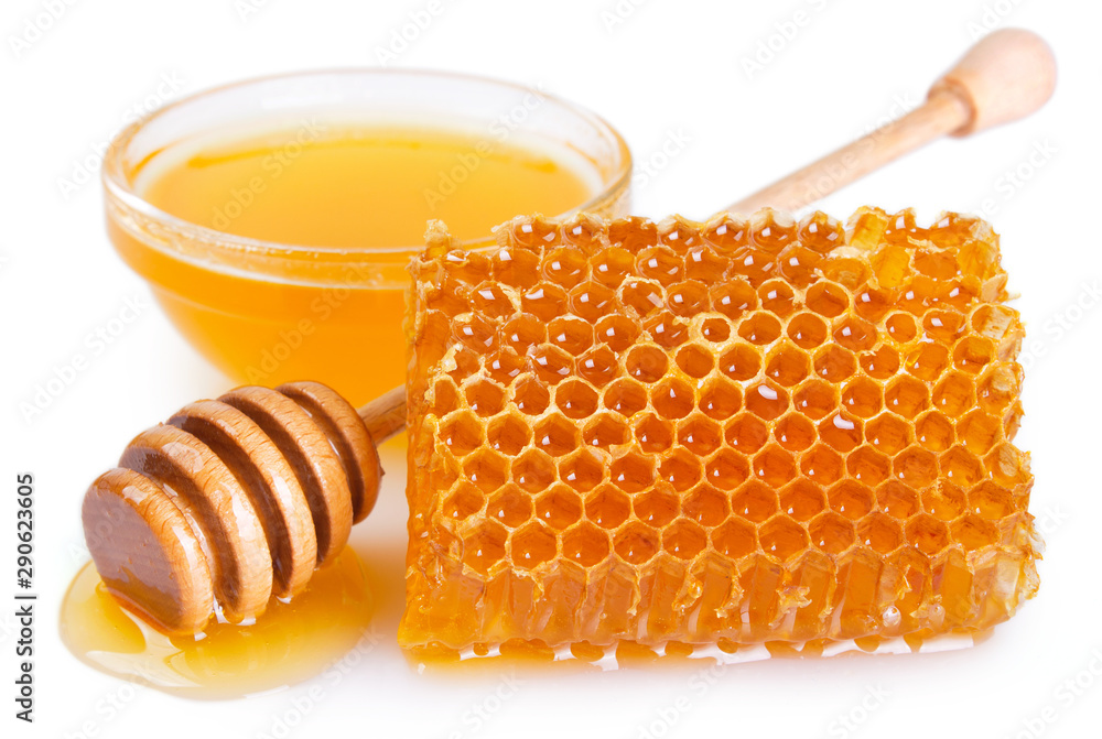 Honeycomb with honey on white background Honeycomb with honey on white background