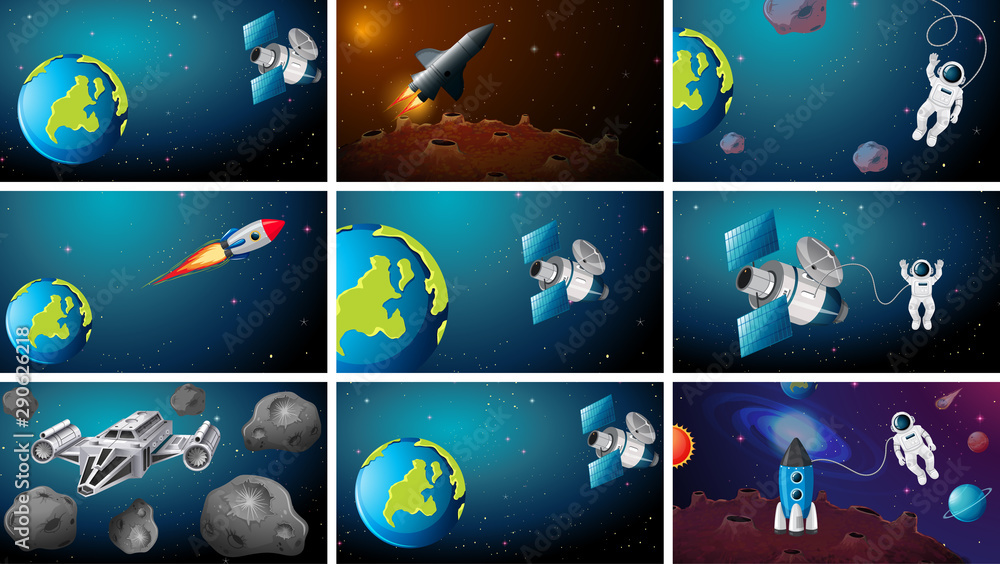 Naklejka premium Large set of various space scenes