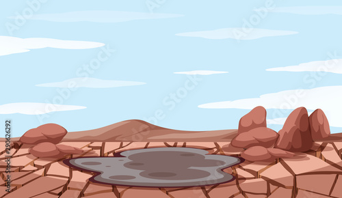 Background scene with drought and mud pond