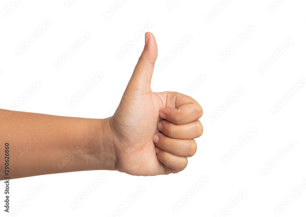 Showing hand thumbs up isolated on a white background Showing hand thumbs up isolated on a white background