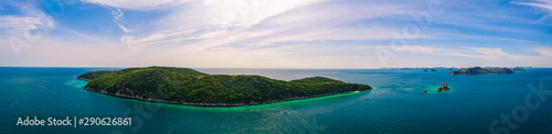 Aerial panorama view of beautiful island with blue ocean in Sattahip, Thailand