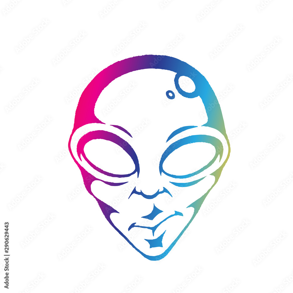 Rainbow Colored Ink Sketch of Alien Face Illustration Rainbow Colored Ink Sketch of Alien Face Illustration