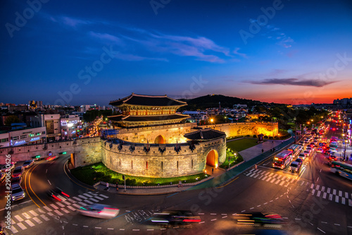 Hwaseong Fortress at night,  suwon city south Korea 
