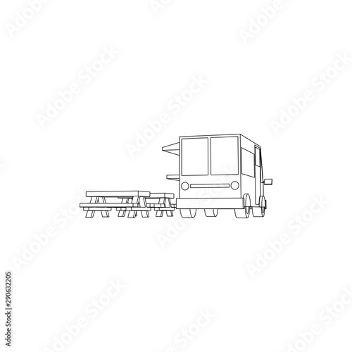 Food Truck with bench table line art