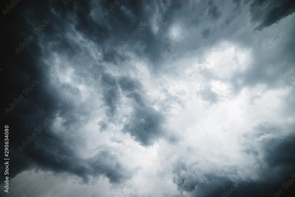 Dramatic cloudscape texture. Dark heavy thunderstorm clouds before rain. Overcast rainy bad weather. Storm warning. Natural gray background of cumulonimbus. Nature backdrop of stormy cloudy sky. Dramatic cloudscape texture. Dark heavy thunderstorm clouds before rain. Overcast rainy bad weather. Storm warning. Natural gray background of cumulonimbus. Nature backdrop of stormy cloudy sky.