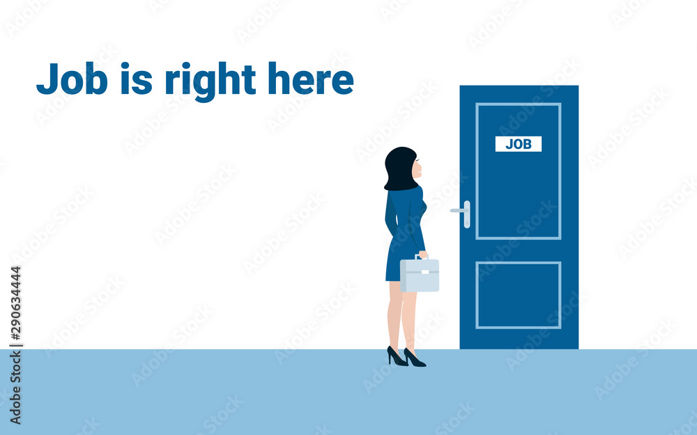 Businesswoman searching for job. Woman candidate for the position. Flat vector concept business illustration for landing page, web, poster, banner, layout, template.