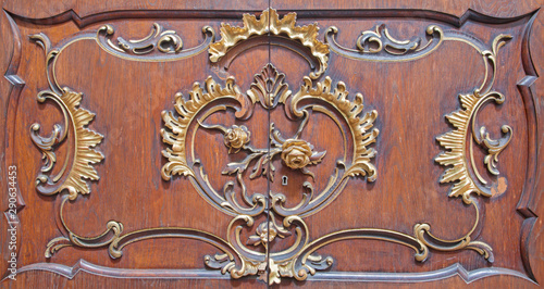 JASOV, SLOVAKIA - JANUARY 2, 2014: Detail of baroque bench from church of Premonstratesian cloister in Jasov.