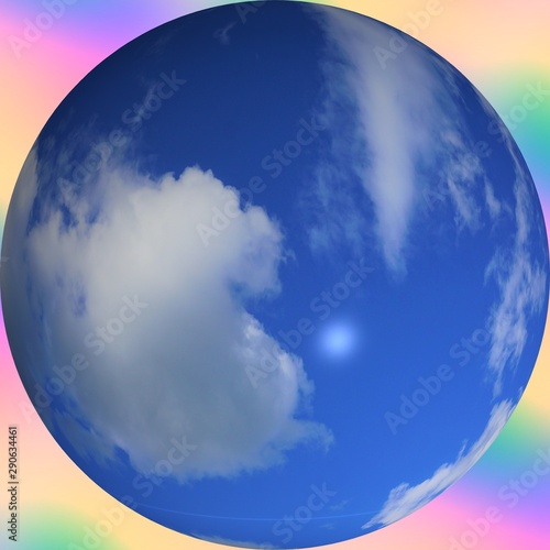 Cloudy Blue Sky Globe Rainbow Background