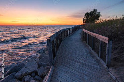 boardwalk at sunset