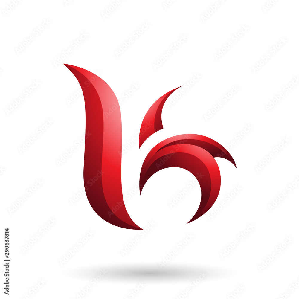 Red Wavy Leaf Shaped Letter B or K Illustration Red Wavy Leaf Shaped Letter B or K Illustration