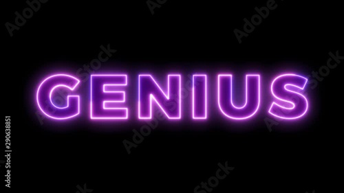 Neon light animation concept tex genuis. Flat animation of UI element available in 4K FullHD and HD video 2D render footage on black background.	 photo