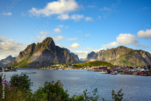 Fototapeta Naklejka Na Ścianę i Meble -  View point of the village Reine in the daytime during the hot season Is a popular place in the Norwegian Lofoten Islands