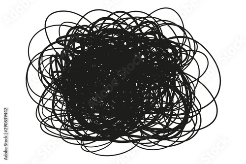 Chaotic pattern on white. Tangled texture with lines. Hand drawn dinamic scrawls. Background with lines and waves. Print for banners, posters, flyers and textiles. Black and white illustration