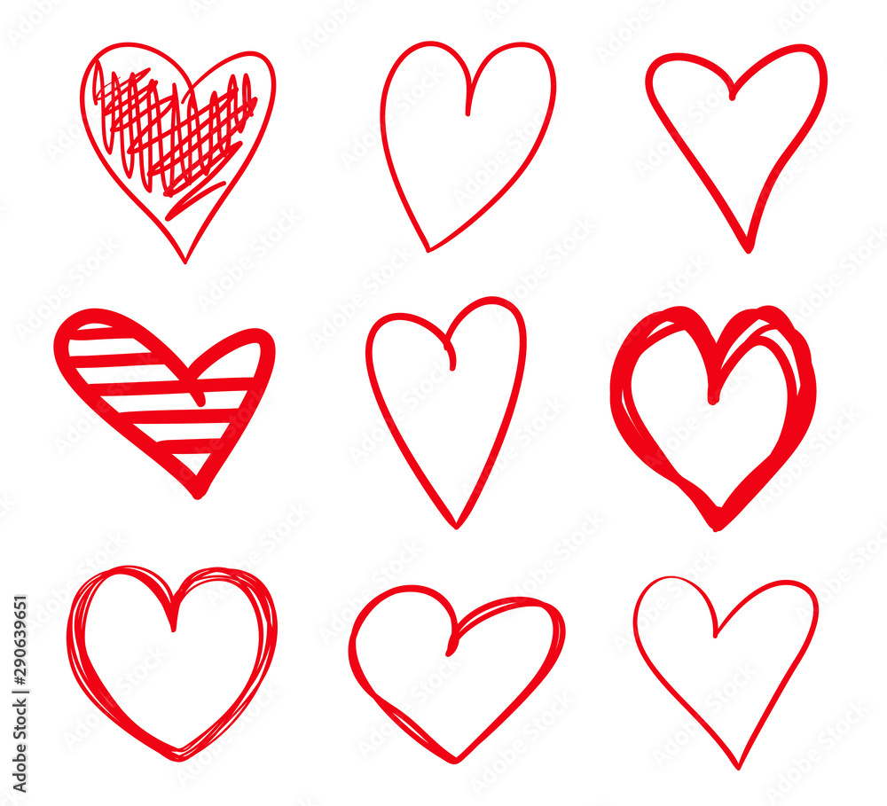 Abstract hearts on isolated white background. Hand drawn set. Line art creation. Colored illustration. Sketchy elements Abstract hearts on isolated white background. Hand drawn set. Line art creation. Colored illustration. Sketchy elements