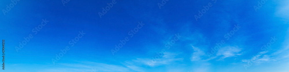 Panorama sky with cloud on a sunny day. Beautiful cirrus cloud. Panoramic image.