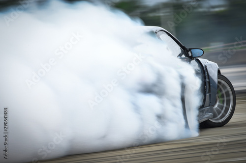 Drift car with  smoke from burning tires