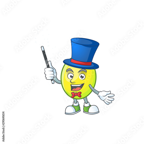 Magician gomortega fruit cartoon character mascot style.