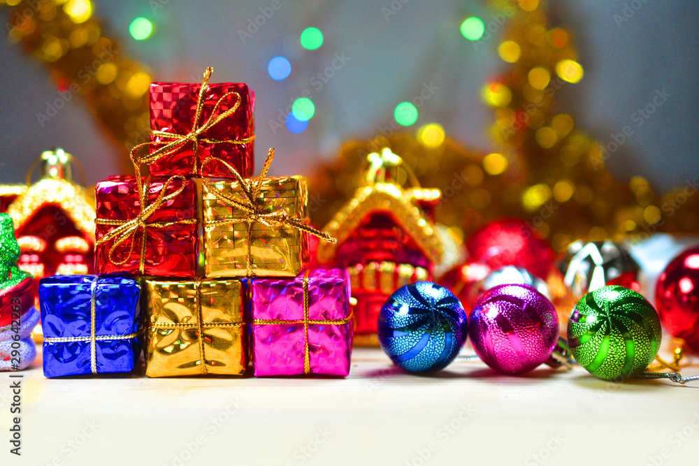 Happy New Year Background gift box and Christmas Concept Happy New Year Background gift box and Christmas Concept