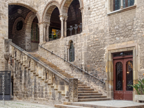 Fototapeta Naklejka Na Ścianę i Meble -  Stairs in the courtyard of the Episcopal Palace - Barcelona, Catalonia, Spain