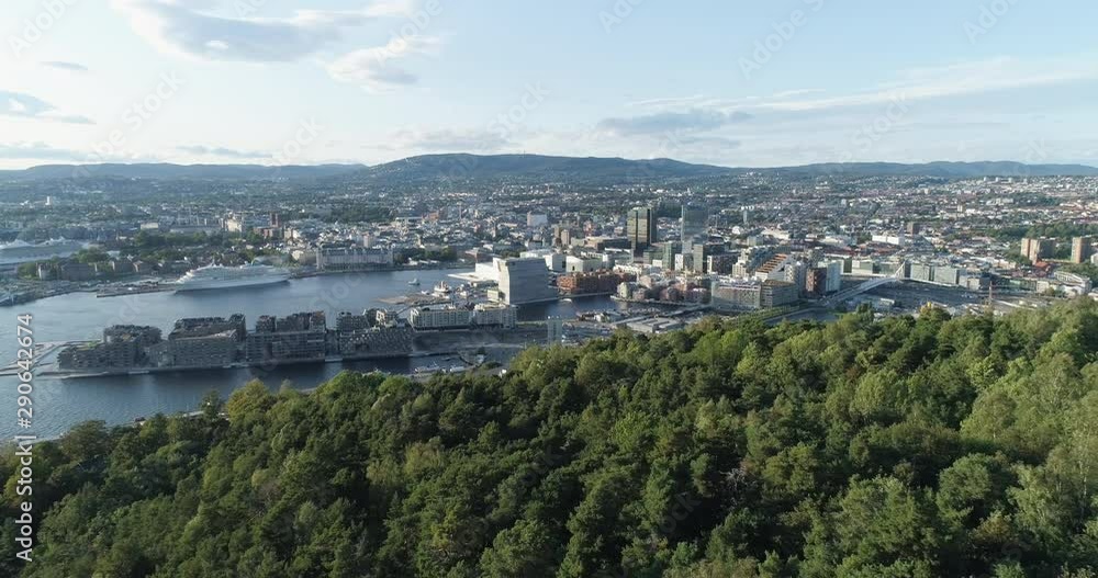 Cinema 4K drone shot with backward reveal motion and panorama view of the Oslo city line and construction in Bjoervika, a tourist attraction with the Munch museum, Soerenga and Barcode, in Norway. Cinema 4K drone shot with backward reveal motion and panorama view of the Oslo city line and construction in Bjoervika, a tourist attraction with the Munch museum, Soerenga and Barcode, in Norway.