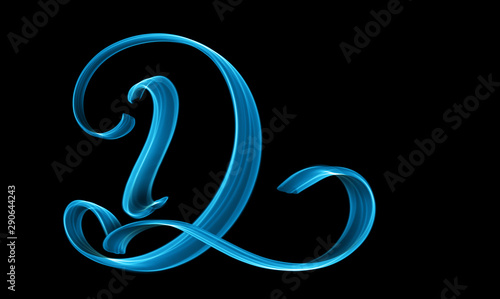 Capital letter D lettering 3d illustration isolated on black background