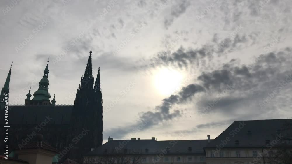 Good morning royal Prague . Gothic cathedrals in Hradcany at dawn Good morning royal Prague . Gothic cathedrals in Hradcany at dawn