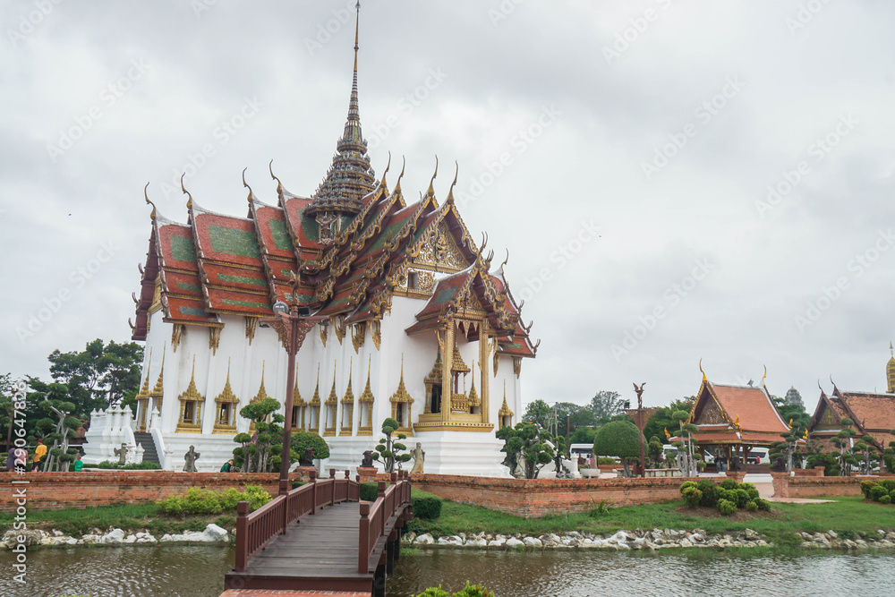 Samutprakarn / Thailand - August 12 2019: landscape of beautiful temple near the river in Ancient City Samutprakarn / Thailand - August 12 2019: landscape of beautiful temple near the river in Ancient City