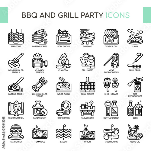 BBQ and Grill Party , Thin Line and Pixel Perfect Icons
