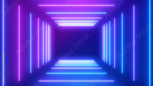 Abstract Neon bright lens flare colored on black background. Laser show colorful design for banners advertising technologies