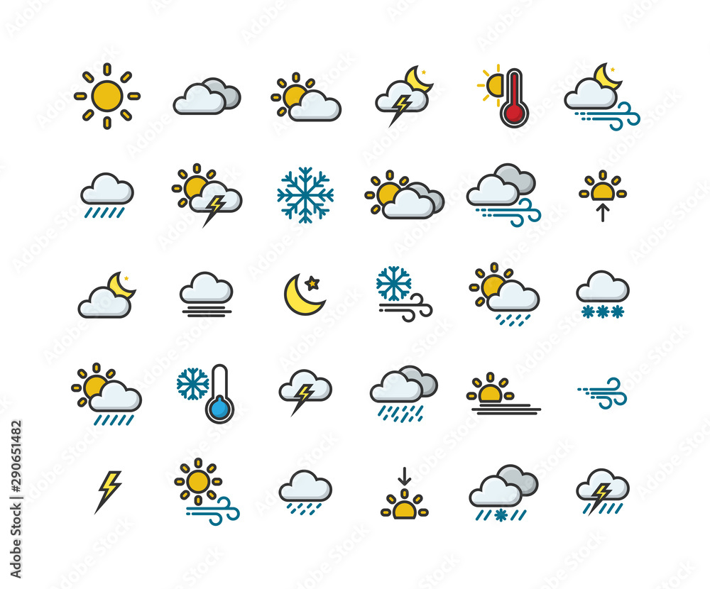 Obraz premium Weather filled outline icon set ,Vector Illustration.