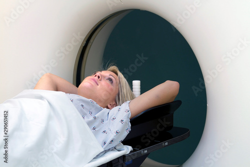 Woman Receiving CAT Scan for Breast Cancer Diagnosis