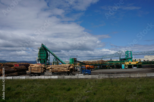 Log loading staging area at the Port of Astoria, Oregon.