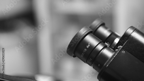 Microscope in black and white tone.