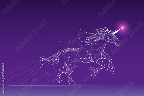 The particles, geometric art, line and dot of unicorn.