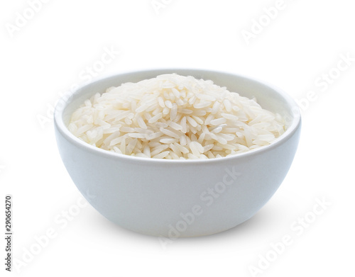 rice in bowl isolated on white background.