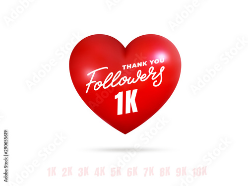 Followers thank you. Template for social media celebrate subscribers milestone with glossy heart