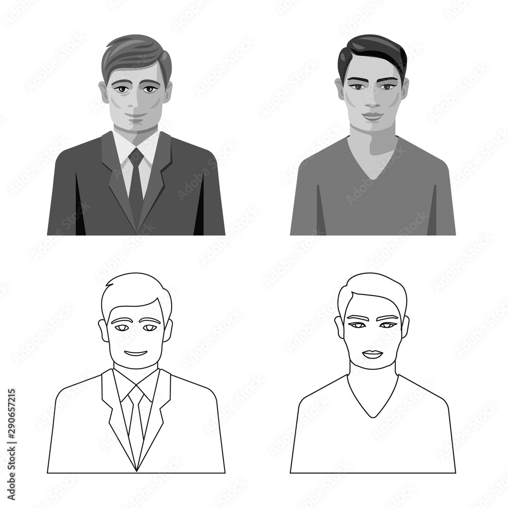 Vector illustration of hairstyle and profession icon. Set of hairstyle and character stock symbol for web. Vector illustration of hairstyle and profession icon. Set of hairstyle and character stock symbol for web.