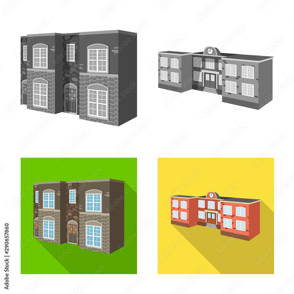 Vector design of facade and housing symbol. Set of facade and infrastructure stock vector illustration. Vector design of facade and housing symbol. Set of facade and infrastructure stock vector illustration.