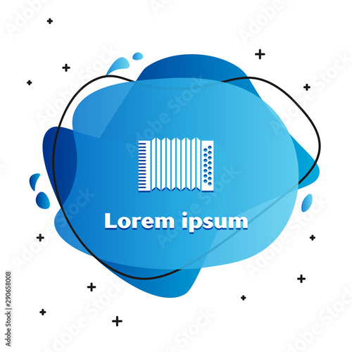 White Musical instrument accordion icon isolated on white background. Classical bayan, harmonic. Abstract banner with liquid shapes. Vector Illustration