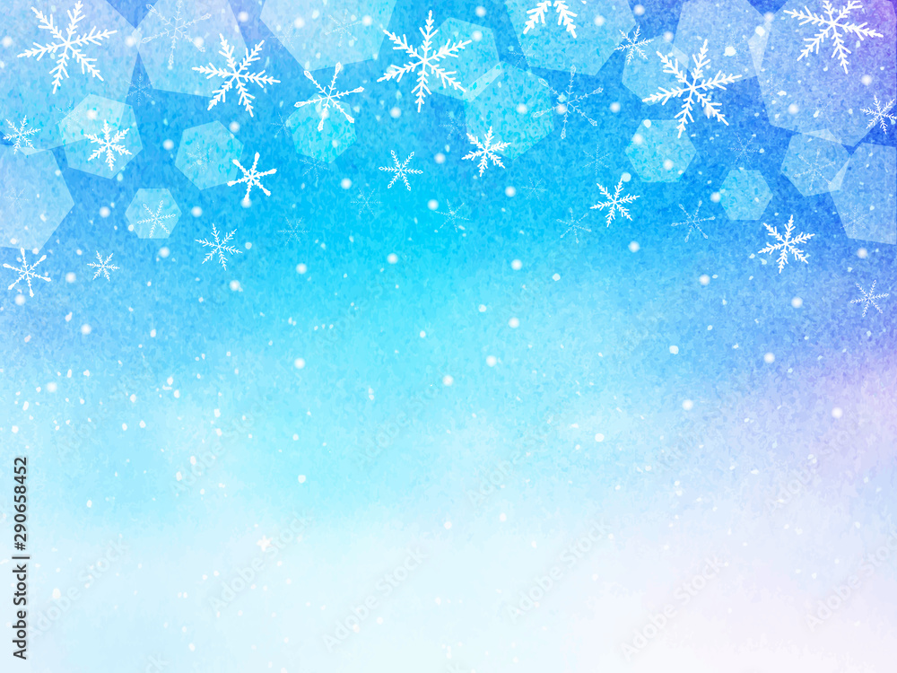 水彩で描いた星空に雪の結晶の背景 水彩で描いた星空に雪の結晶の背景