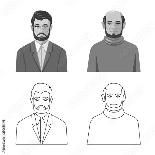 Isolated object of hairstyle and profession logo. Set of hairstyle and character stock vector illustration.