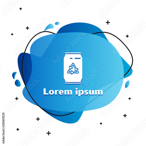 White Can with recycle symbol and can icon isolated on white background. Trash can icon. Garbage bin sign. Recycle basket sign. Abstract banner with liquid shapes. Vector Illustration
