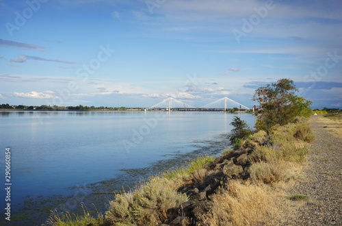 Tri-Cities Washington state with cable stayed bridge over Columbia river