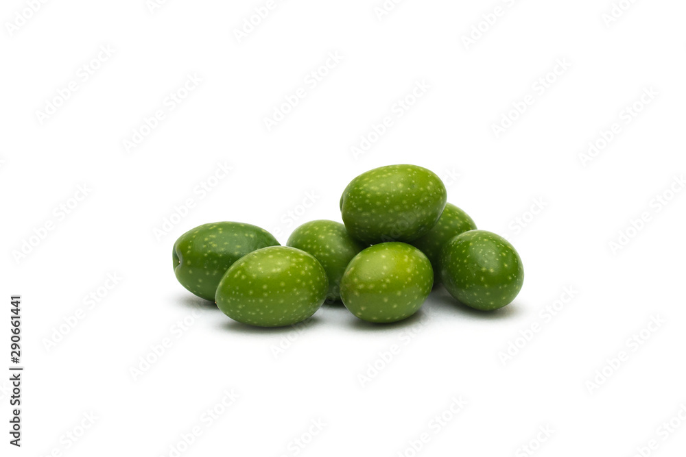 Green olives on a white background Green olives on a white background