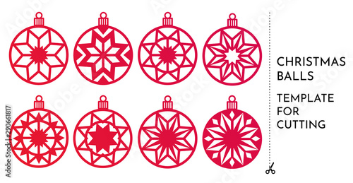 Template of Christmas balls for cutting. Set of elements. Christmas tree decoration for laser cutting, drawing, printing.