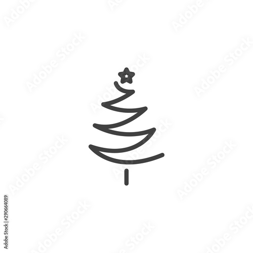 xmas tree with star line icon. linear style sign for mobile concept and web design. Christmas tree outline vector icon. Symbol, logo illustration. Vector graphics