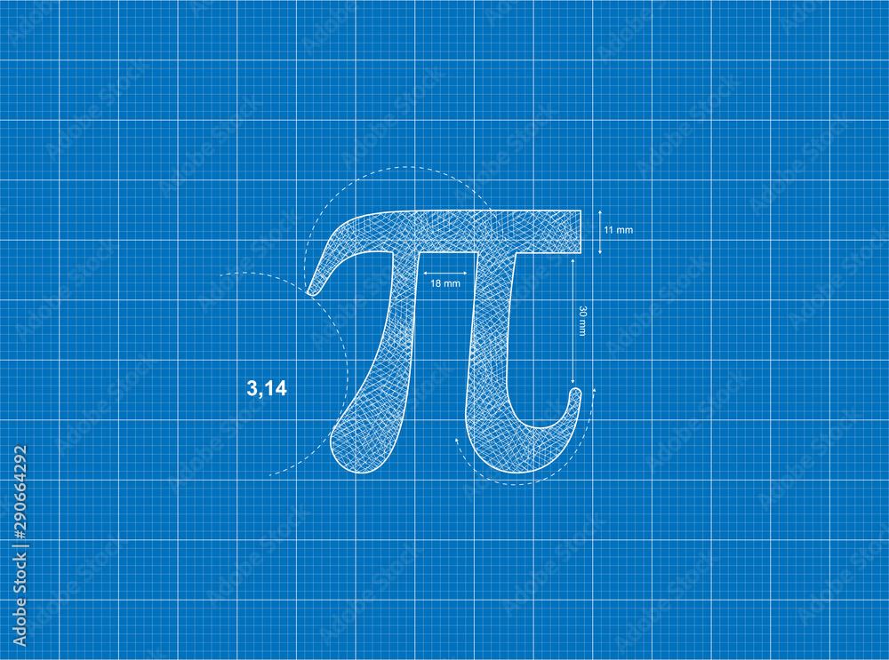 Blueprint to Pi symbol technical illustration